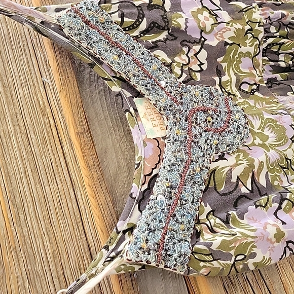 Free People mini dress XS spaghetti strap, beaded neckline, purple/green floral - Picture 2 of 9